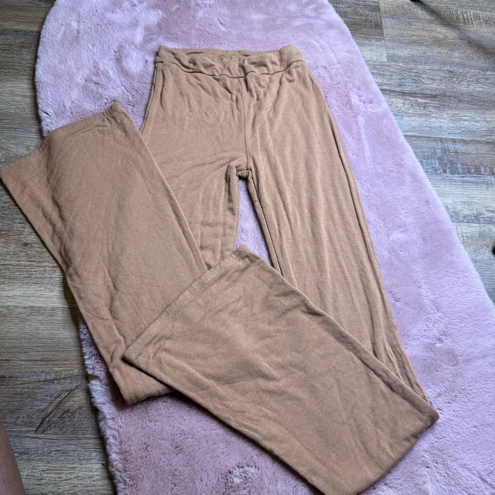 naked wardrobe Ribbed Wide-Leg Lounge Pants in Camel/Tan